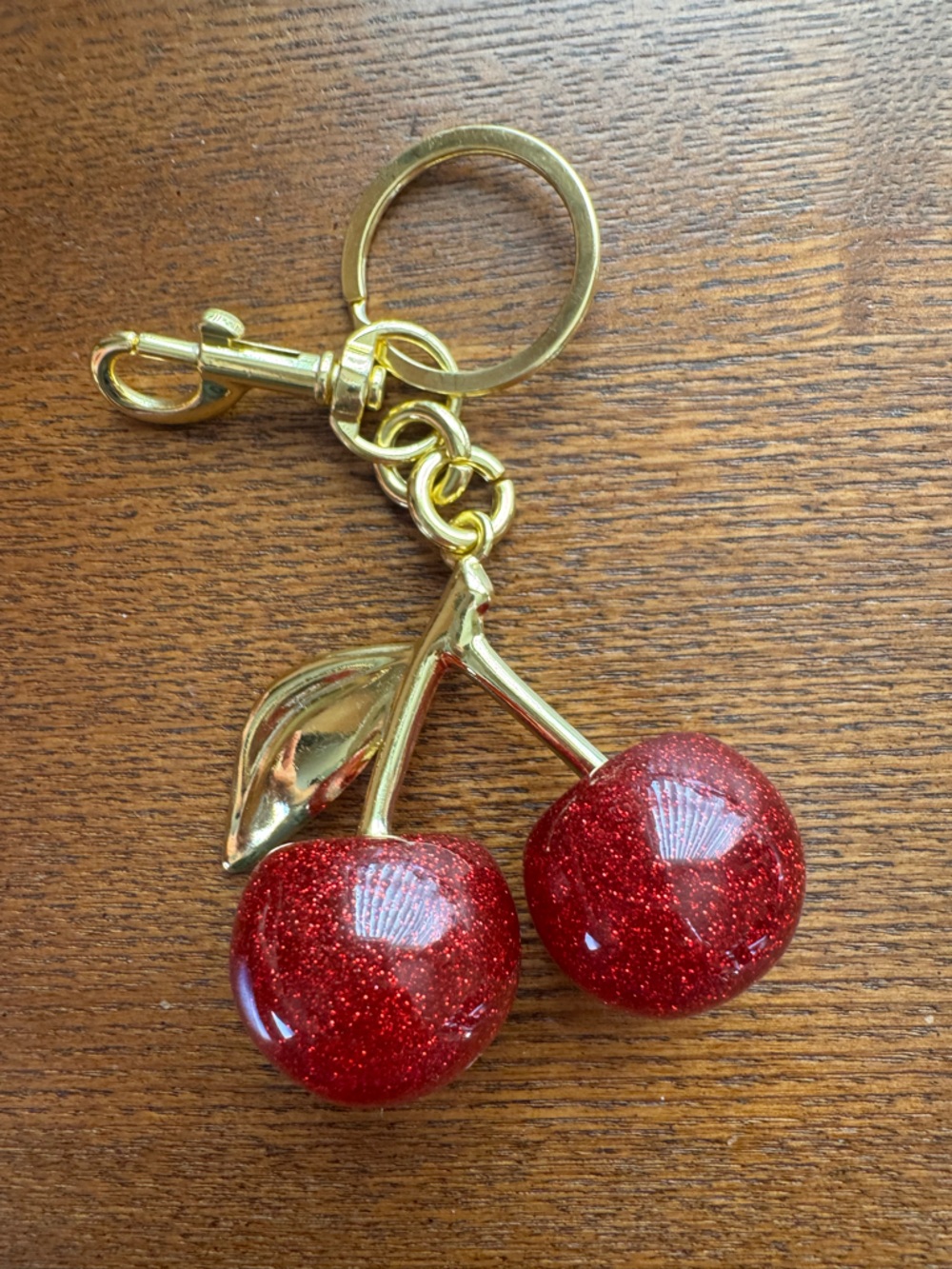 Cherry RED Bag Charm/Keychain Glitter Resin and Metal Brass NWOT